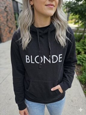 Brunette The Label Black "BLONDE" Graphic Pullover Hoodie Size S/M
